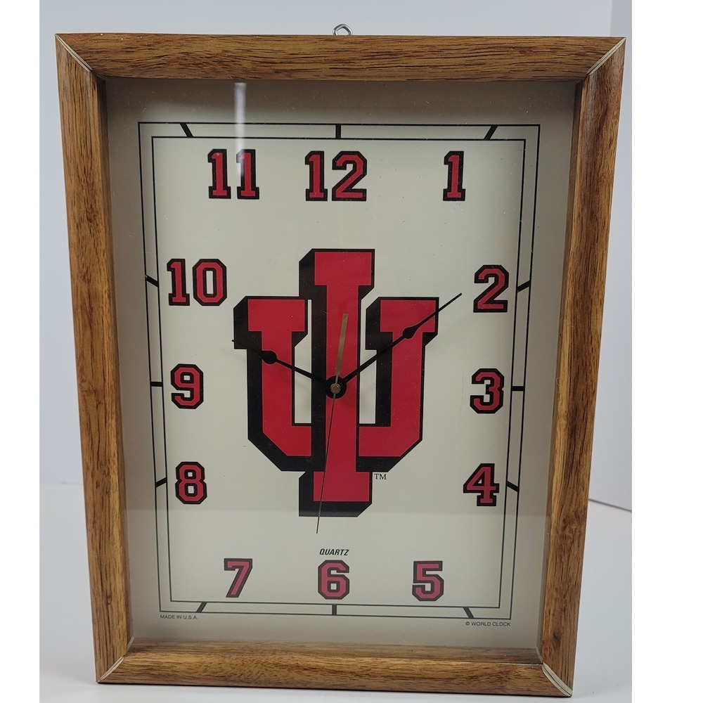 Vintage Indiana University Hoosiers Wall Clock IU Trident Wood Frame World Clock